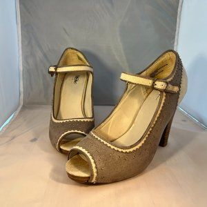Retro Faux Suede Peep Toe Heels Size 7